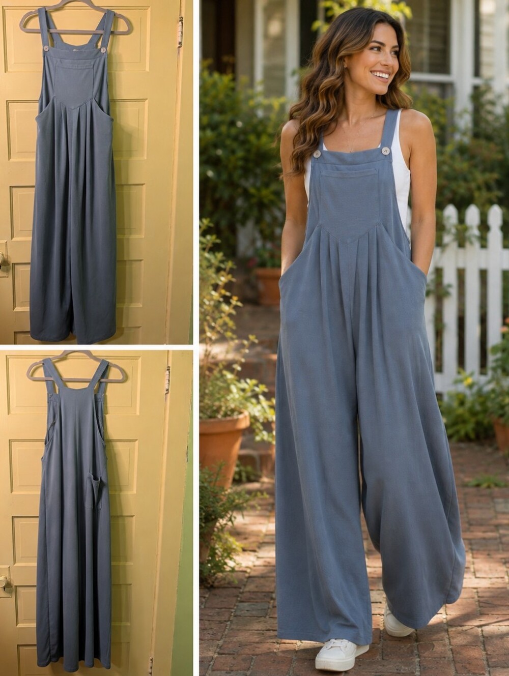 Halara Blue Wide Leg Overall Jumpsuit Size M